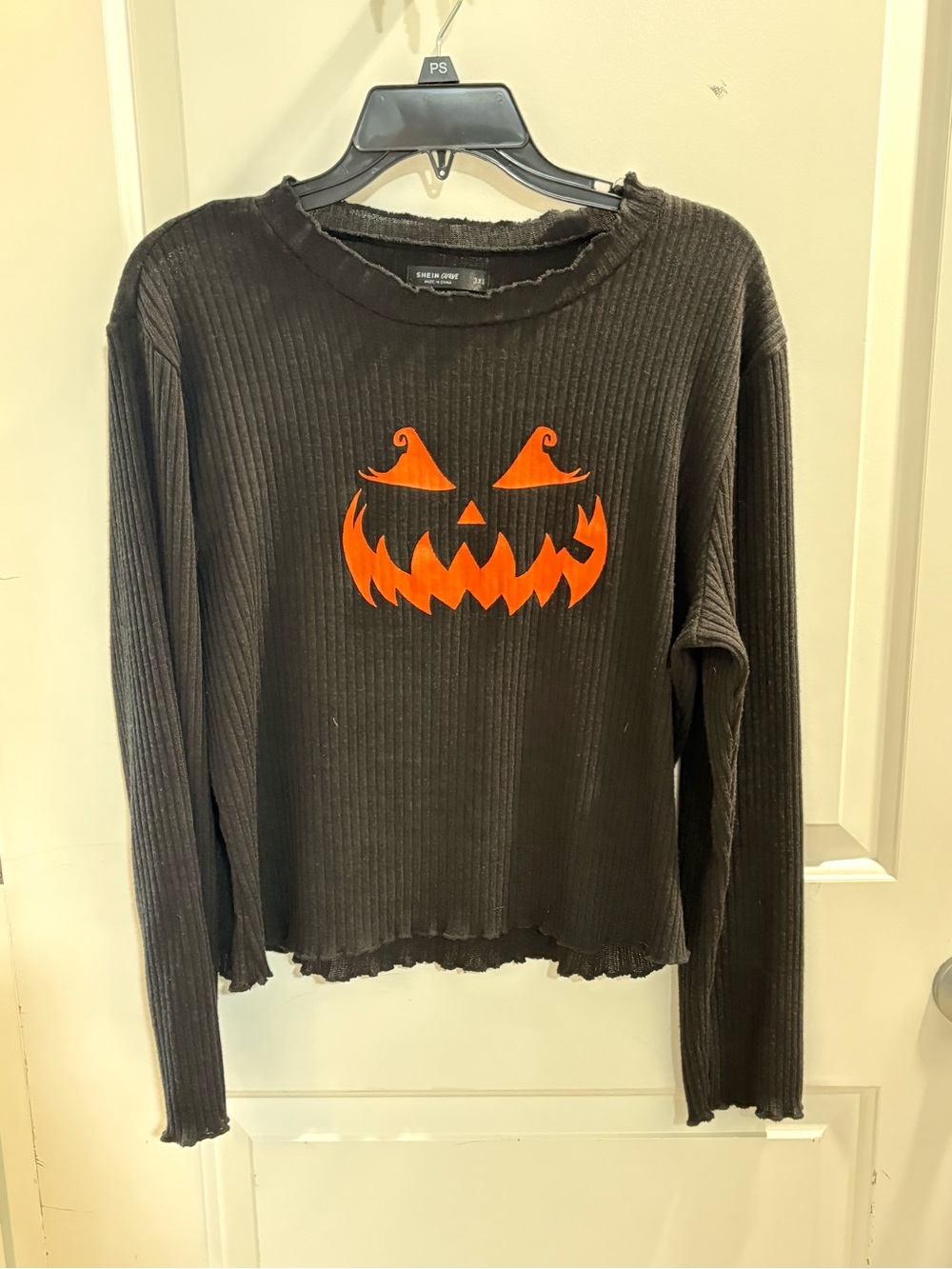 SHEIN Black Ribbed Jack-O’-Lantern Halloween Long Sleeve Top 3X